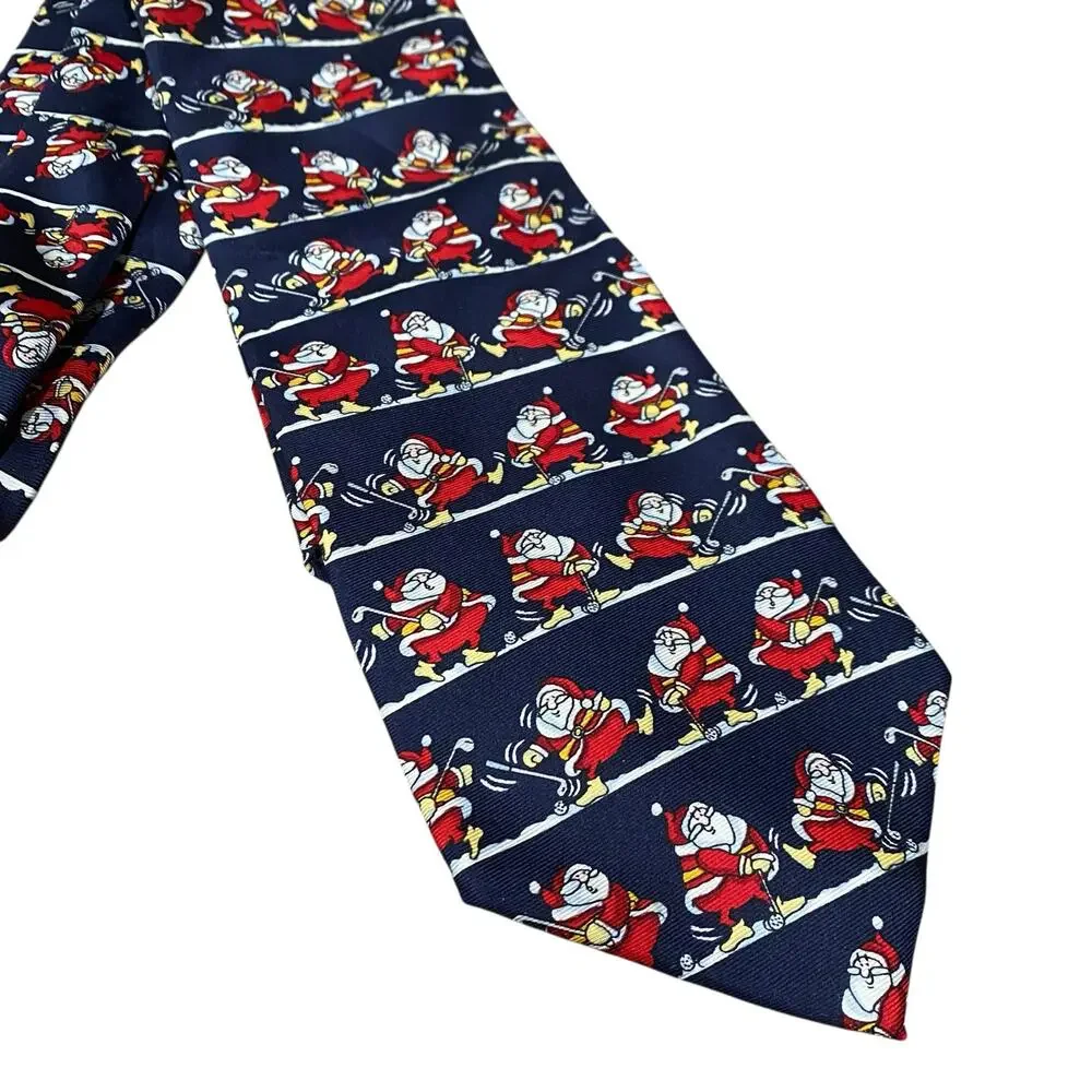 Vintage The Windsor Collection Necktie- 100% Silk- Santa Playing Golf Christmas